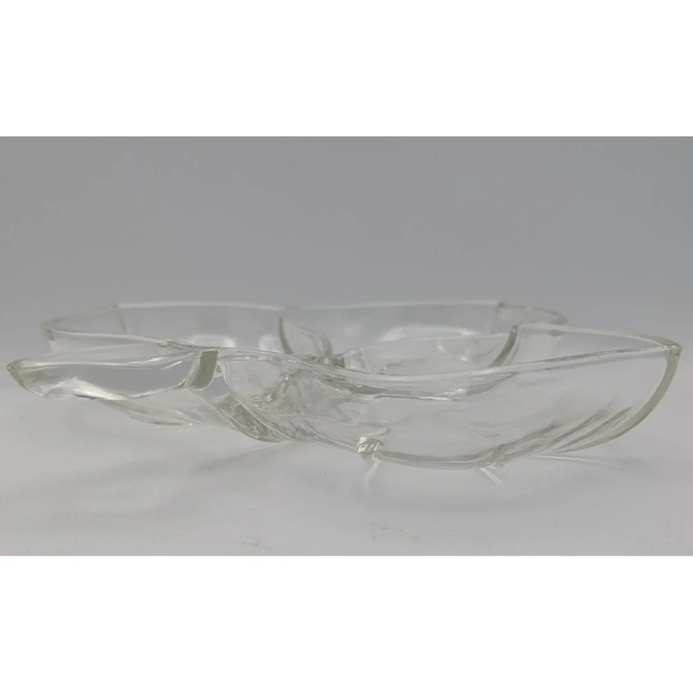 Vintage Hazel Atlas Clear Glass Leaf 3‎ Part Divided Dish 7